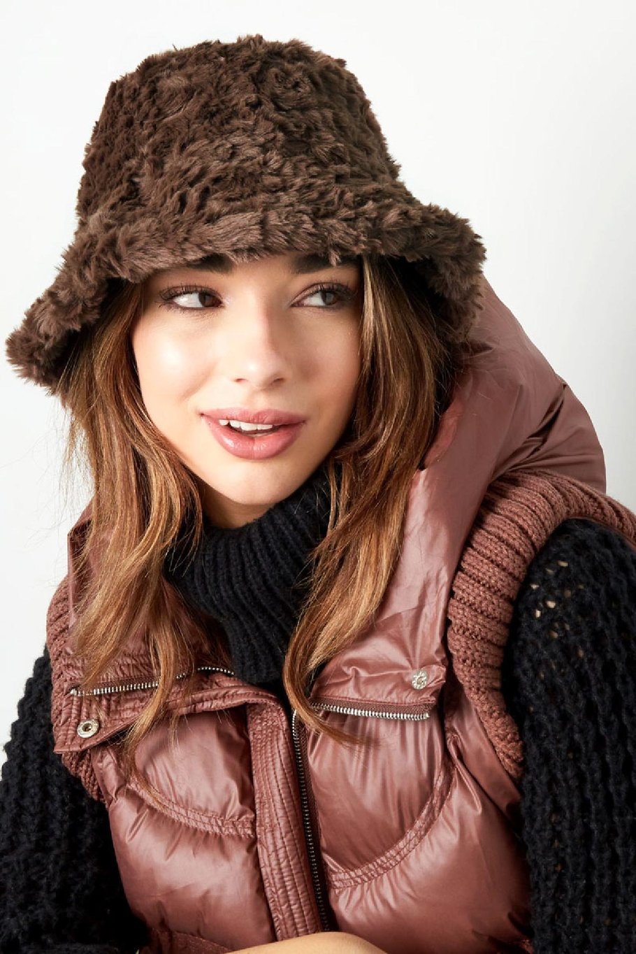 Bucket Hat flauschig Schwarz Polyester Bild2